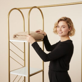 Alternative view of 4 Raflı Metal Ayaklı Askılık Raflı Ayaklı Elbise Askılığı Konfeksiyon Askılığı Sunta Raflı