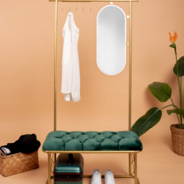 Aynalı Portmanto Puf Bench Ayakkabılık Telli Raf