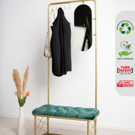 Alternative view of Aynalı Askılık Portmanto Ayakkabılık Kapı Girişi Vestiyer  Ayakkabılık Puf Bench