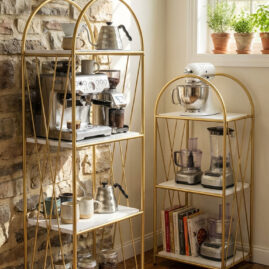 İkili Dekoratif Raf Mobilya Kitaplık Dekoratif Metal Mobilya Gold 4 Raflı Kitaplık