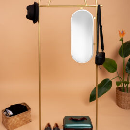 Metal Ayaklı Askılık Aynalı Konfeksiyon Askılığı Gold Elbise Askılığı Kıyafet Askılığı Sunta Ayak