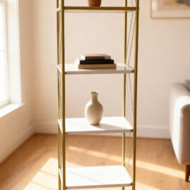 Lavinya Dekoratif Raf Mobilya Kitaplık Dekoratif Metal Mobilya Gold 4 Raflı Kitaplık