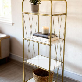 Elysium Dekoratif Raf Mobilya Kitaplık Dekoratif Banyo Metal Mobilya Gold 4 Raflı Kitaplık